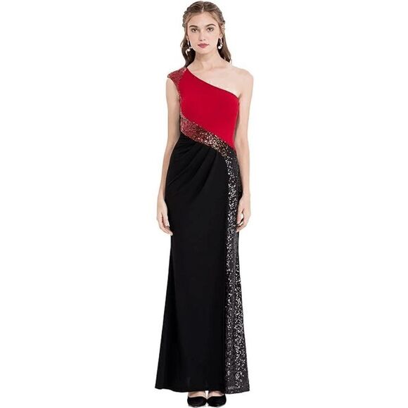 One Shoulder Formal Column Sequin LongโEvening Gown Maxi Dress SIZE LโNWT - Picture 13 of 16